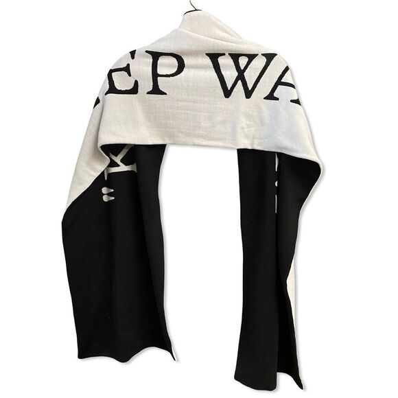 OFF-WHITE Keep Warm Scarf Black Scarf White text reversible Revolve FWRD $450 - Picture 7 of 8